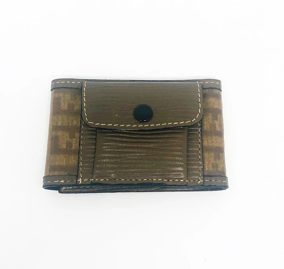 VINTAGE FENDI SIGNATURE DOUBLE F CANVAS BROWN WALLET COIN PURSE CREDIT CARD HOLD (1 of 2)