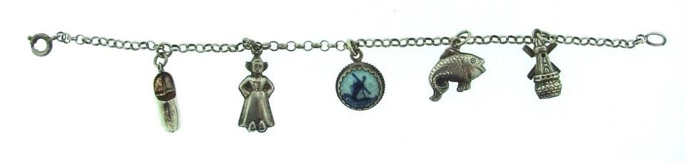 CUTE SILVER & ENAMEL CHARM BRACELET CIRCA 1970S (1 of 2)