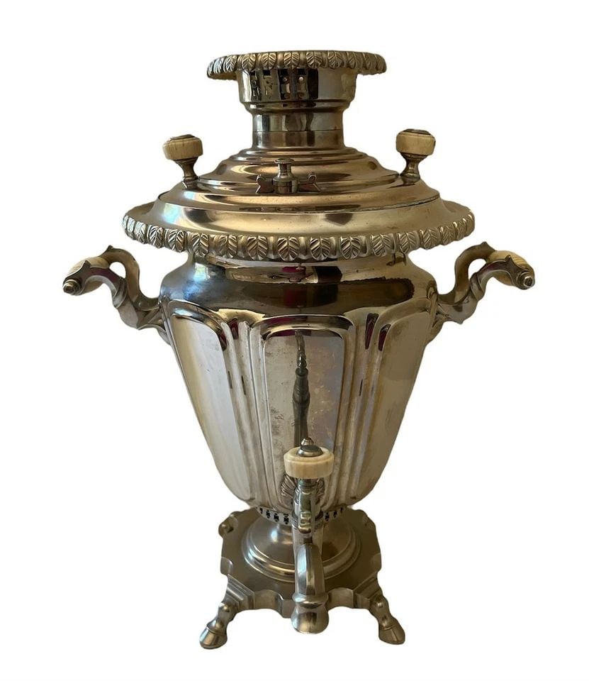 VINTAGE RUSSIAN SILVER PLATE SAMOVAR WITH TRAY SET (1 of 2)