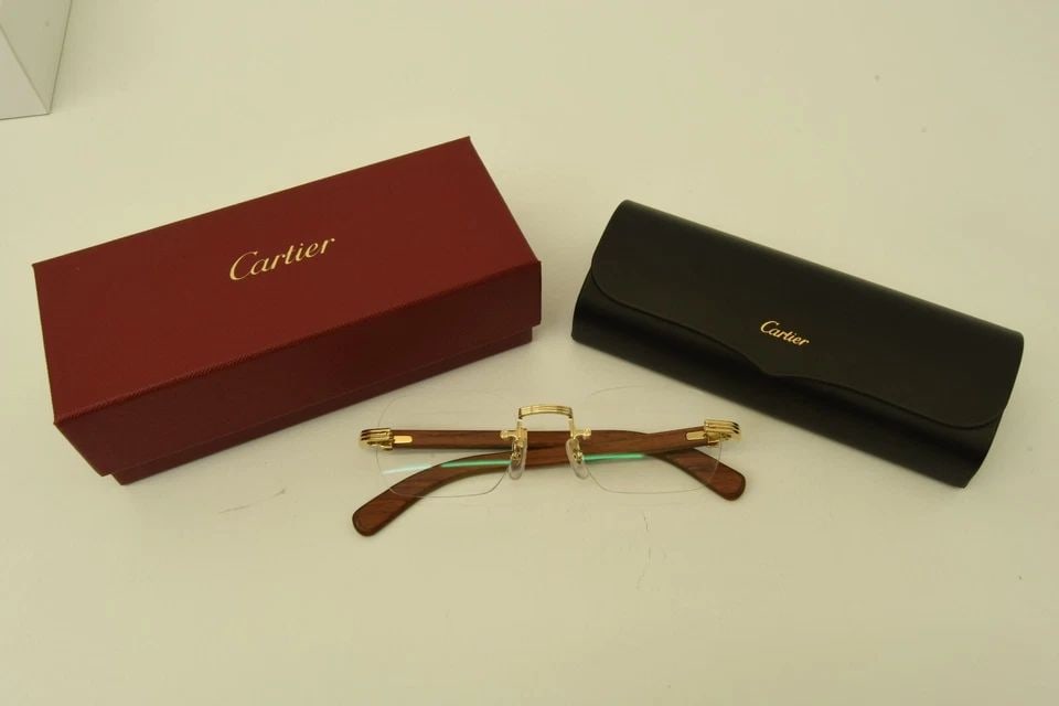 AUTHENTIC CARTIER SUNGLASSES RIMLESS RECTANGLE 21 145B WOOD GP FRAMES CT0377O (1 of 2)