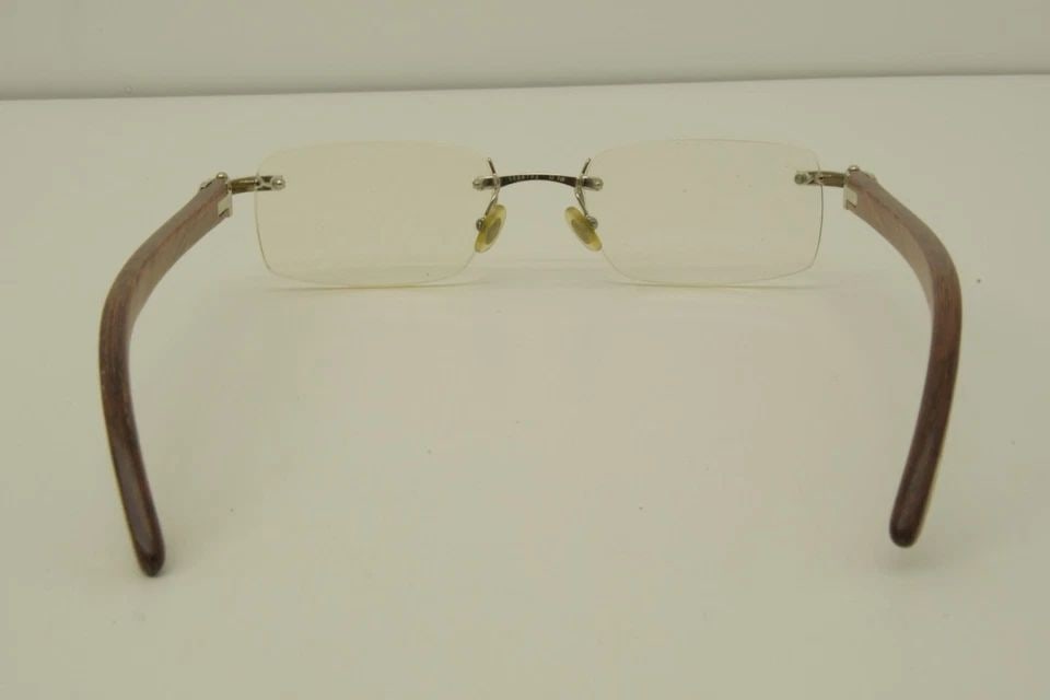 AUTHENTIC CARTIER EYEGLASSES RIMLESS 53 19 140B BUBINGA WOOD RECTANGLE SILVER (1 of 2)