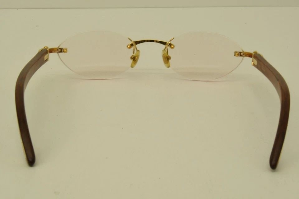 AUTHENTIC CARTIER SUNGLASSES VINTAGE 19 135B BUBINGA WOOD RIMLESS GP FRAMES (1 of 2)