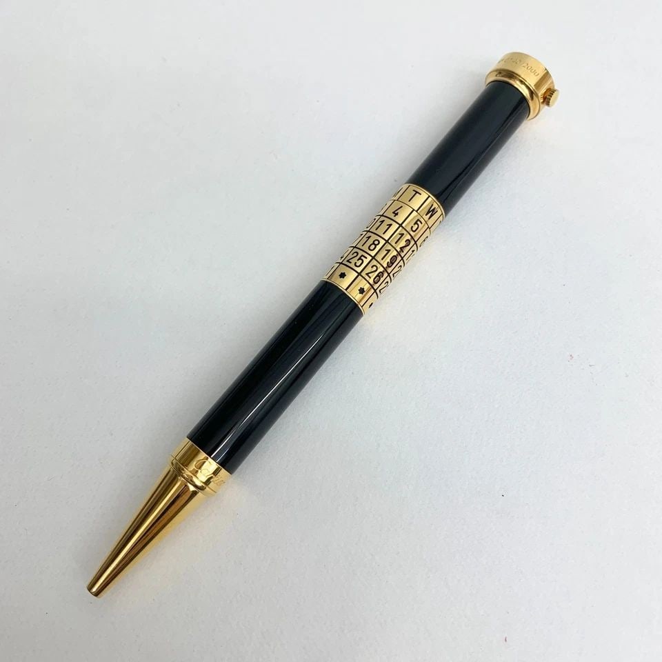 AUTHENTIC CARTIER LE BALLPOINT PEN GOLD CALENDAR CLOCK BLACK DESK COLLECTIBLE (1 of 2)