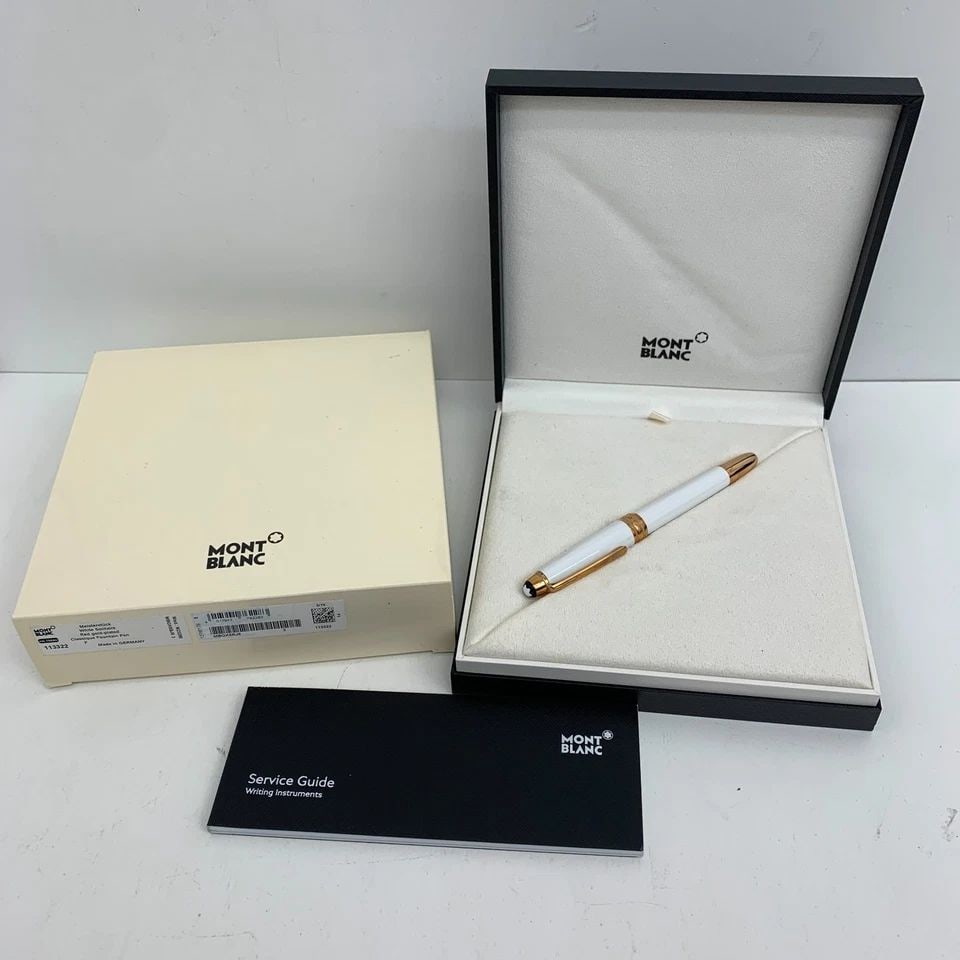AUTHENTIC MONTBLANC BALLPOINT PEN ENAMEL 18K GOLD WHITE SOLITAIRE COLLECTIBLE (1 of 2)