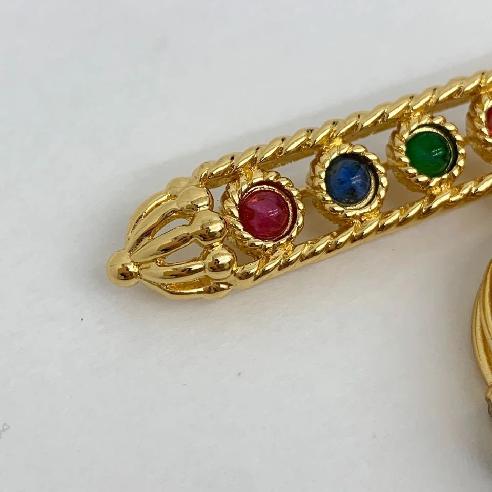 AUTHENTIC CHRISTIAN DIOR BIRD CAGE BROOCH GP FAUX GEMSTONE PIN JEWELRY (1 of 2)