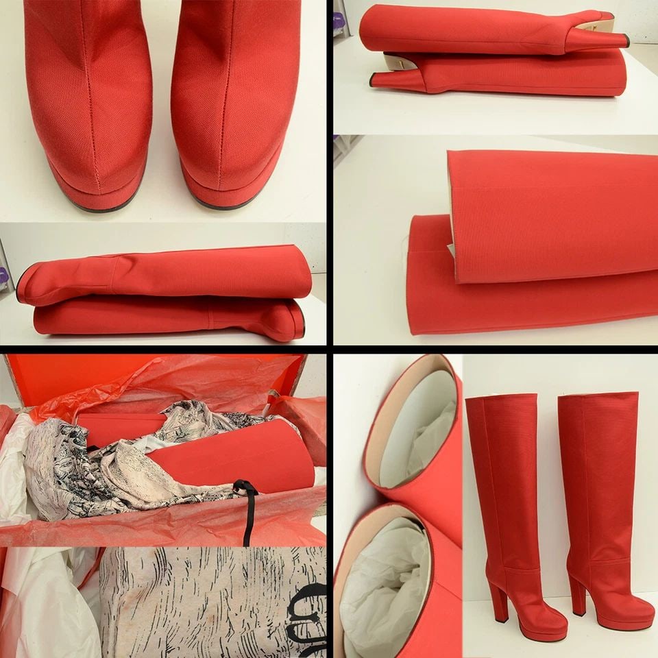 AUTHENTIC GUCCI KNEE HIGH BOOTS WOMENS 588968 HRQ00 6634 TWILL LARIUS HERON RED (1 of 2)