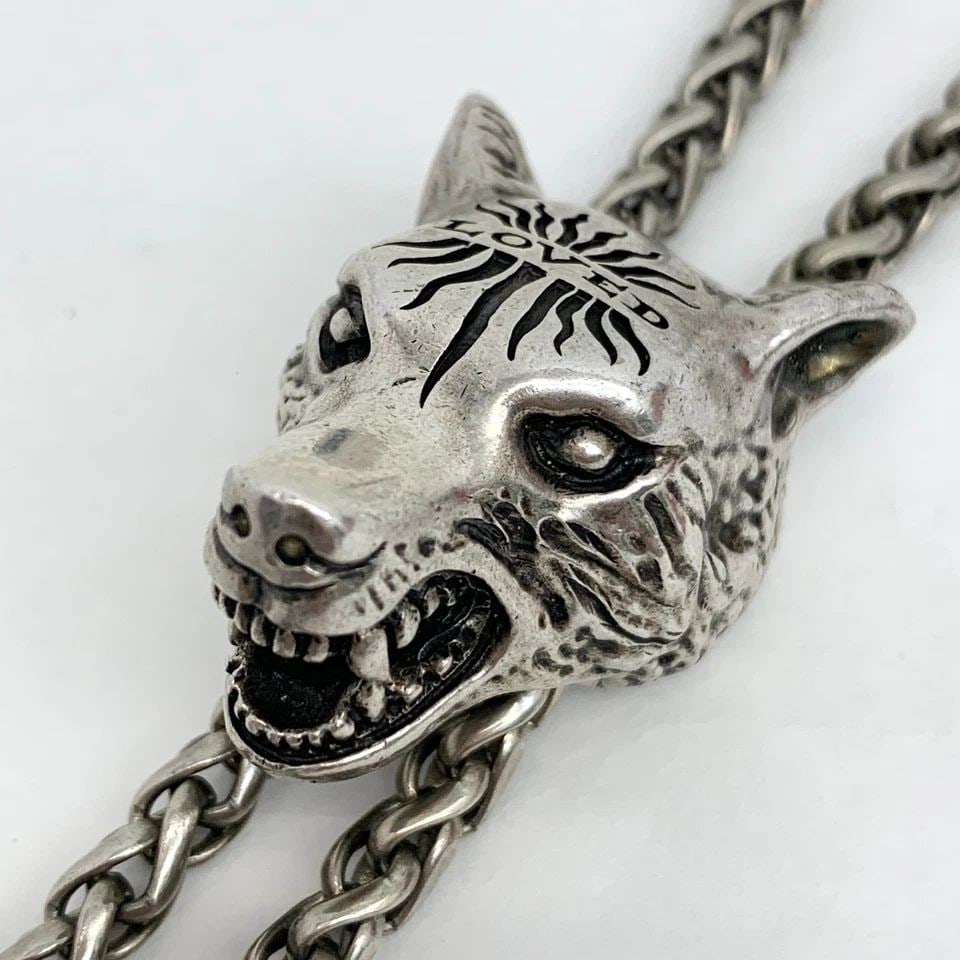 AUTHENTIC GUCCI ANGER FOREST WOLF BOLO TIE NECKLACE SILVER PLATED ROPE JEWELRY (1 of 2)