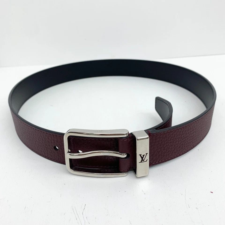 AUTHENTIC LOUIS VUITTON LEATHER BELT LV LOGO SILVER SP BUCKLE CLOTHING ACCESSORY (1 of 2)