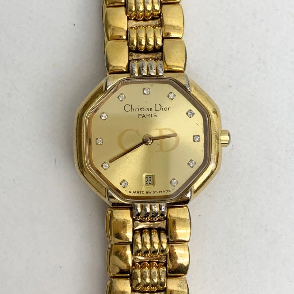 AUTHENTIC CHRISTIAN DIOR GP 25MM GOLD WATCH 48.153 OCTAGON GEM WRISTWATCH (1 of 2)
