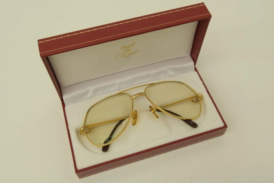 AUTHENTIC CARTIER VENDOME LOUIS AVIATOR 59 16 140 GP SUNGLASSES STRIPED FRAMES: AUTHENTIC CARTIER VENDOME LOUIS AVIATOR 59 16 140 GP SUNGLASSES STRIPED FRAMES Authentic Cartier Vendome Louis Aviator 59 16 140 GP Sunglasses Striped Frames Authentic Cartier Vendome Louis Aviator 59