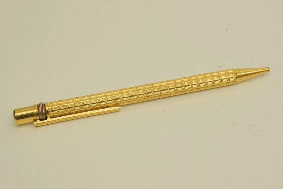 AUTHENTIC CARTIER TRINITY BALLPOINT PEN GOLD WAVY STRIPE OFFICE DESK COLLECTIBLE (1 of 2)