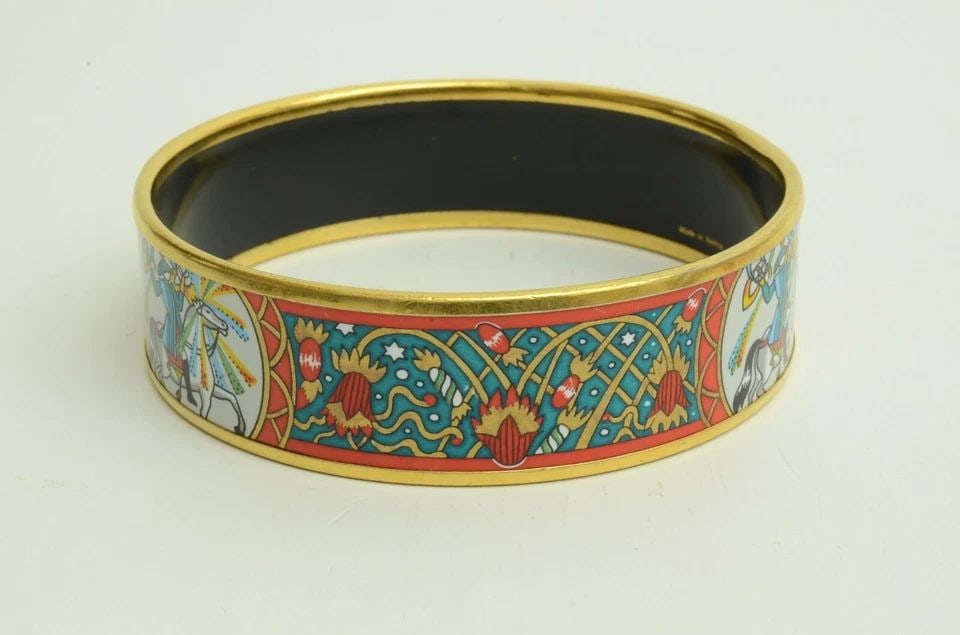AUTHENTIC HERMES GP SLIP BRACELET VINTAGE ENAMEL BANGLE FEUX D'ARTIFICE JEWELRY (1 of 2)