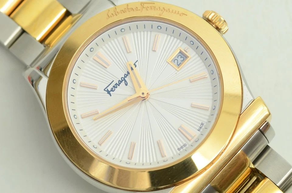 AUTHENTIC SALVATORE FERRAGAMO FIRENZE WATCH DATE 37MM SS ROSE GP WRISTWATCH (1 of 2)