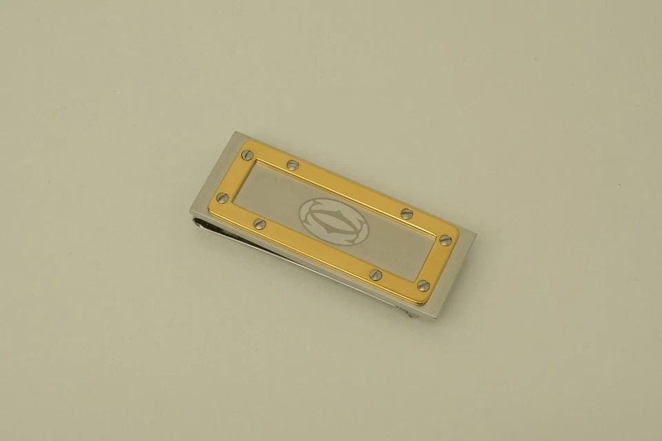 AUTHENTIC CARTIER DECOR LOGO MONEY CLIP GOLD BORDER VINTAGE SP SILVER ACCESSORY (1 of 2)