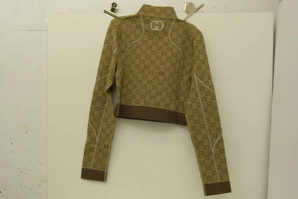 AUTHENTIC GUCCI ACTIVEWEAR BROWN GUCCISSIMA GG LOGO TAN WOMENS LONG SLEEVE CUT (1 of 2)