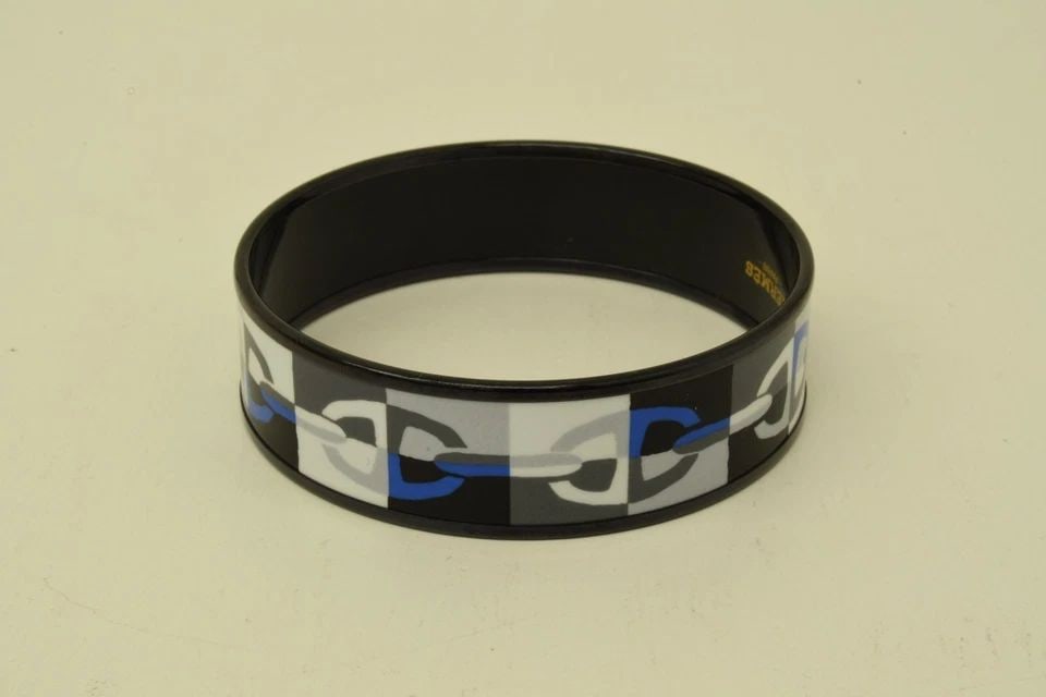 AUTHENTIC HERMES ENAMEL BRACELET BLACK BLUE WHITE LINKS BANGLE CUFF ACCESSORY (1 of 2)
