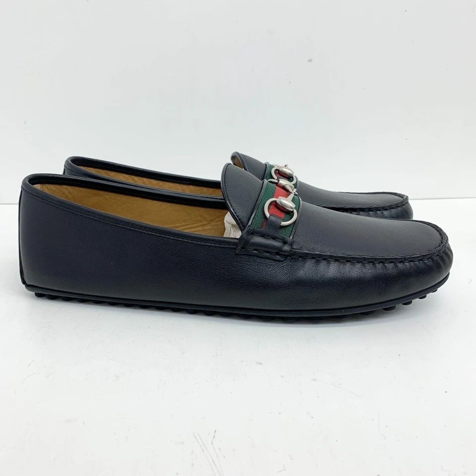 AUTHENTIC GUCCI LOAFERS LEATHER HORSEBIT WEB STRIPE SHOES MENS SIZE 15.5 (1 of 2)