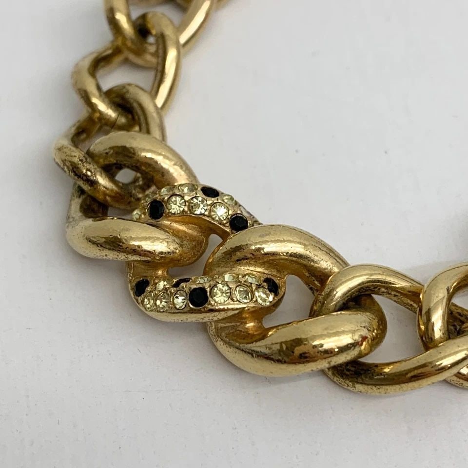 AUTHENTIC CHRISTIAN DIOR LOOP LINK NECKLACE GP RHINESTONE BLACK GEMSTONE JEWLERY (1 of 2)