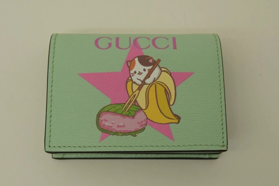 AUTHENTIC GUCCI BANANYA DAIFUKU STAR CLIP BIFOLD WALLET LEATHER ANIME CAT W BOX (1 of 2)