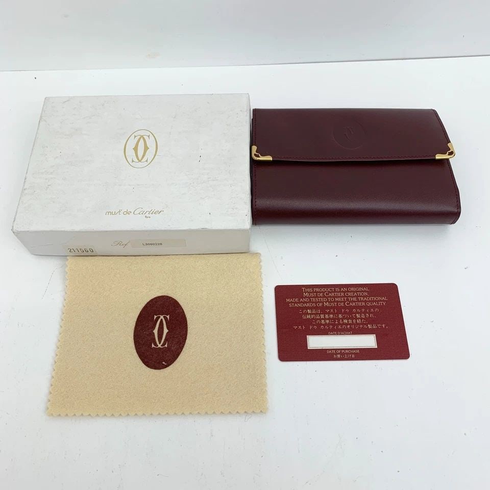 AUTHENTIC CARTIER BURGUNDY LEATHER MULTI FOLD CLIP WALLET LOGO GP VINTAGE CASE (1 of 2)