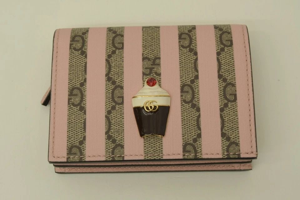 AUTHENTIC GUCCI CUPCAKE WALLET CLIP BIFOLD GUCCISSIMA GG LOGO PINK STRIPE (1 of 2)