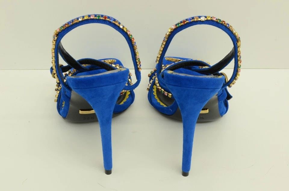 AUTHENTIC GUCCI GEMSTONE HEELS SHOES WOMENS SCAMOSCIATO BLUE 602526 C2000 4535 (1 of 2)