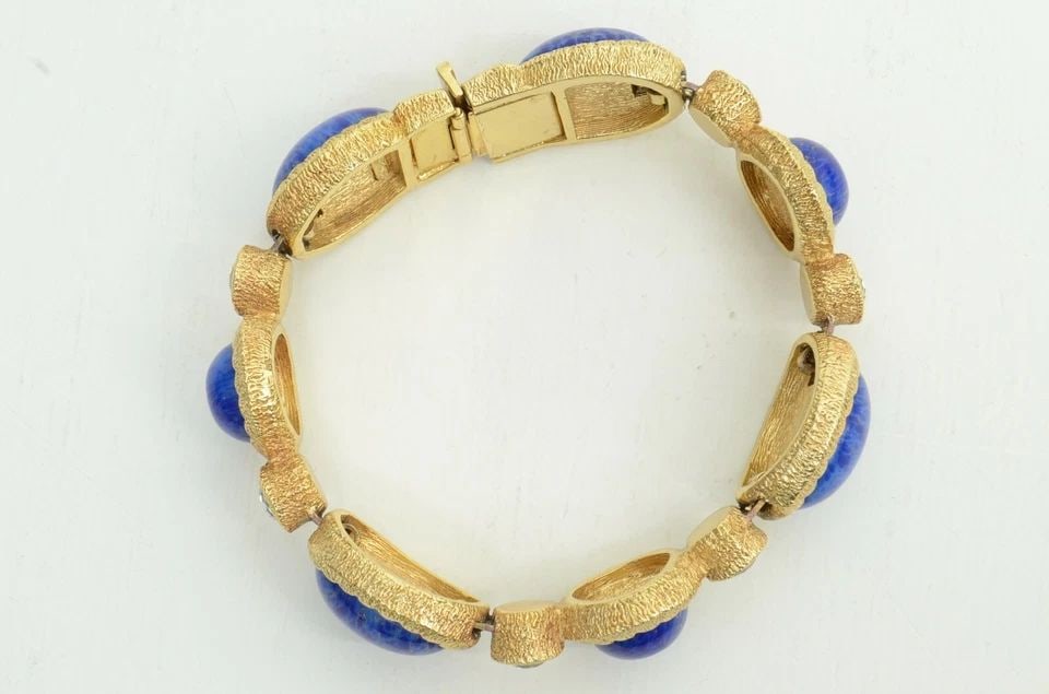 AUTHENTIC CHRISTIAN DIOR BRACELET GOLD PLATED RHINESTONE LAPIS LAZULI JEWELRY (1 of 2)