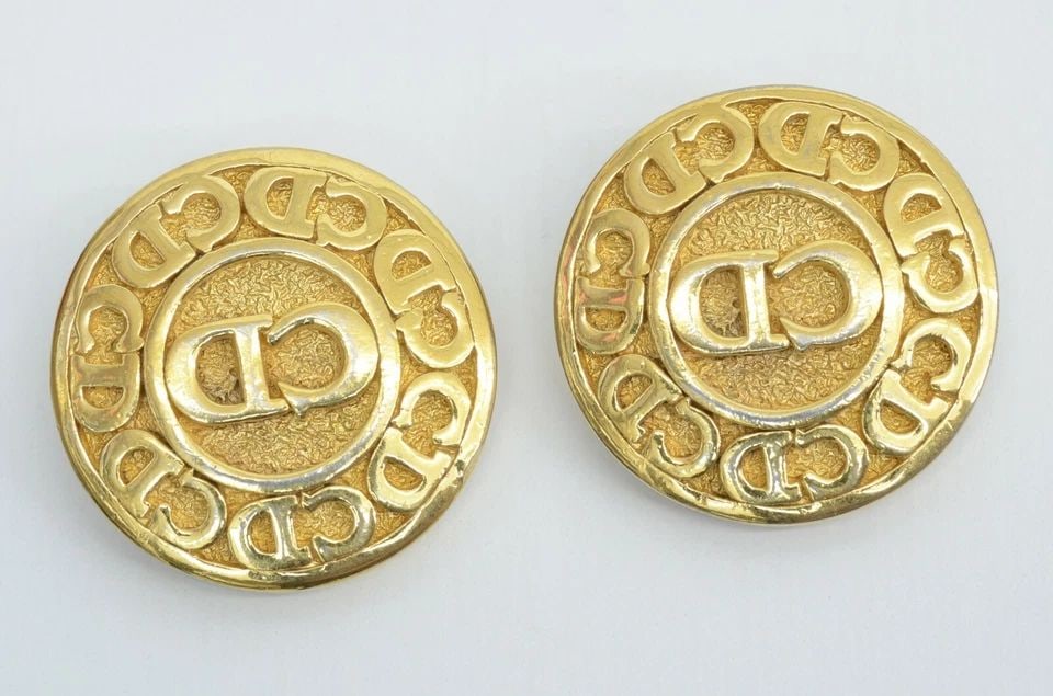 AUTHENTIC CHRISTIAN DIOR CLIP ON EARRINGS VINTAGE CD LOGO GP JEWELRY ACCESSORY 2 (1 of 2)