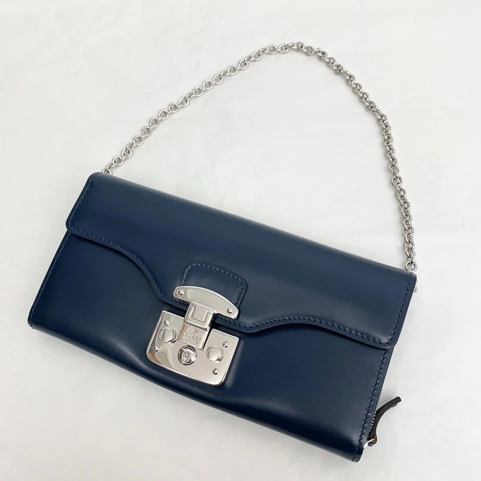 AUTHENTIC GUCCI WALLET BLUE LEATHER CLUTCH SP CHAIN STRAP CLIP CASE (1 of 2)