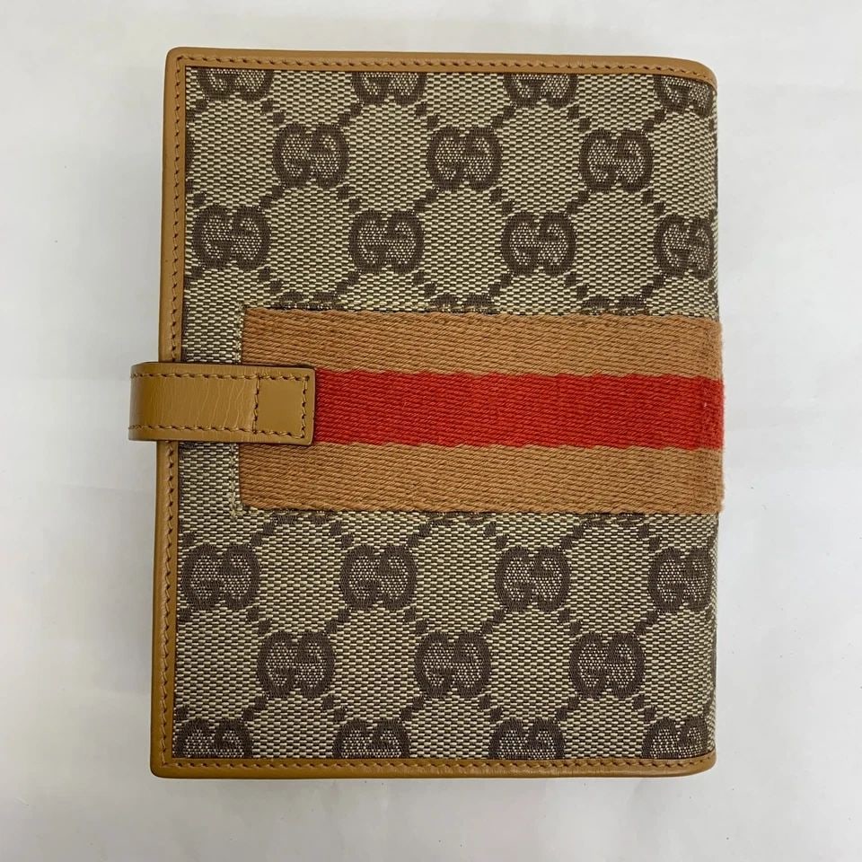 AUTHENTIC GUCCI CLASSIC LOGO LEATHER CANVAS AGENDA BOOK HOME DESK ORGANIZER (1 of 2)