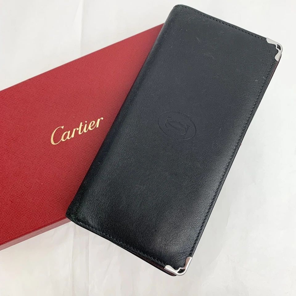 AUTHENTIC CARTIER BLACK WALLET LEATHER DECOR LOGO CLUTCH STYLE THIN FOLD (1 of 2)