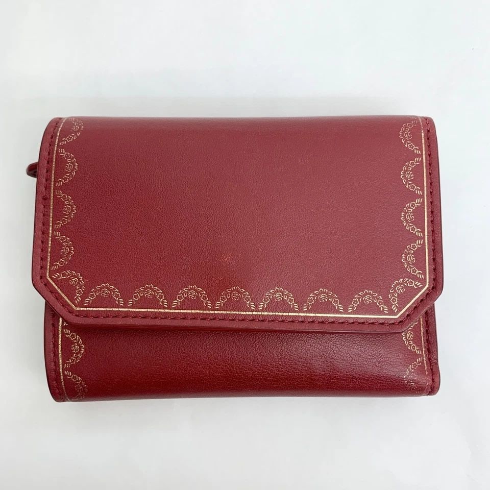 AUTHENTIC CARTIER RED WALLET LEATHER CLASSIC STYLE BIFOLD ZIP COIN CASE POUCH (1 of 2)