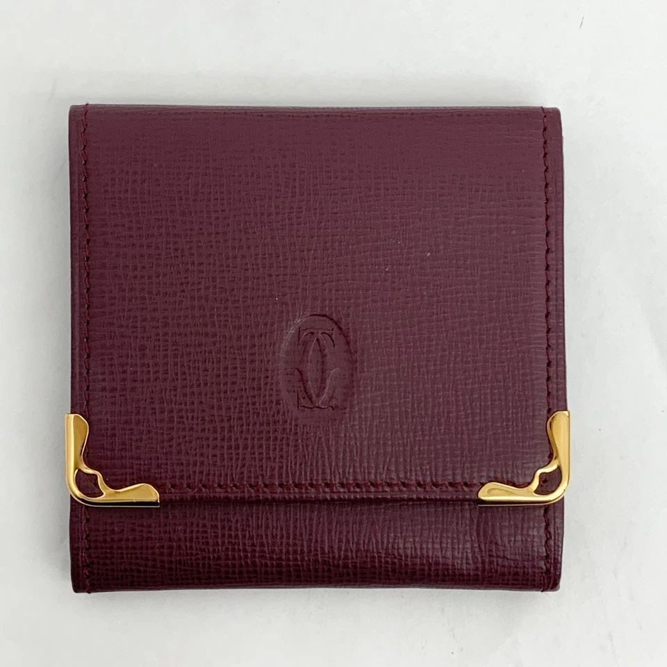 AUTHENTIC CARTIER VINTAGE LEATHER DOUBLE C DECOR WALLET COIN CASE BURGUNDY 3 (1 of 2)