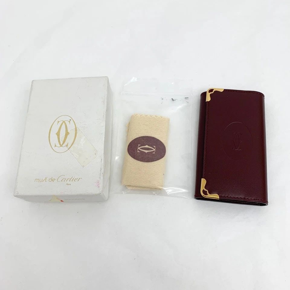 AUTHENTIC CARTIER VINTAGE LEATHER DOUBLE C DECOR WALLET KEY CASE BURGUNDY 3 (1 of 2)