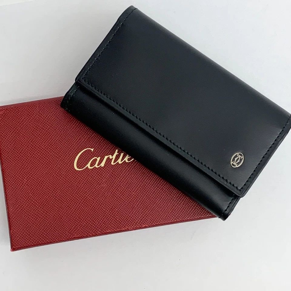 AUTHENTIC CARTIER KEY CASE BLACK SILVER 6 KEY RING SP VINTAGE LEATHER HOLDER (1 of 2)