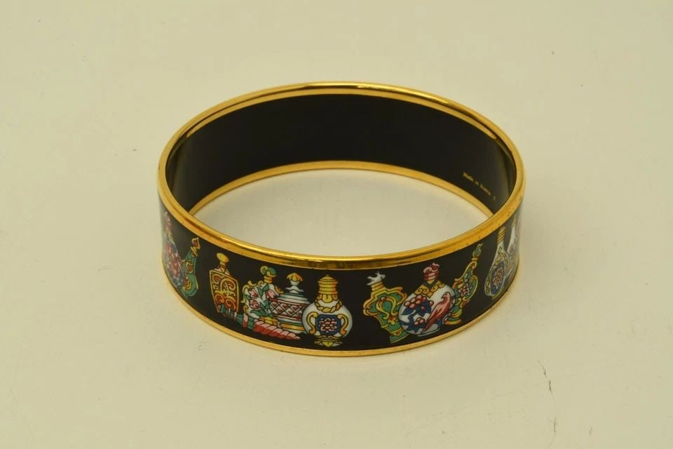 AUTHENTIC HERMES ENAMEL BRACELET GP MULTICOLOR BANGLE CUFF BOTTLES ACCESSORY (1 of 2)