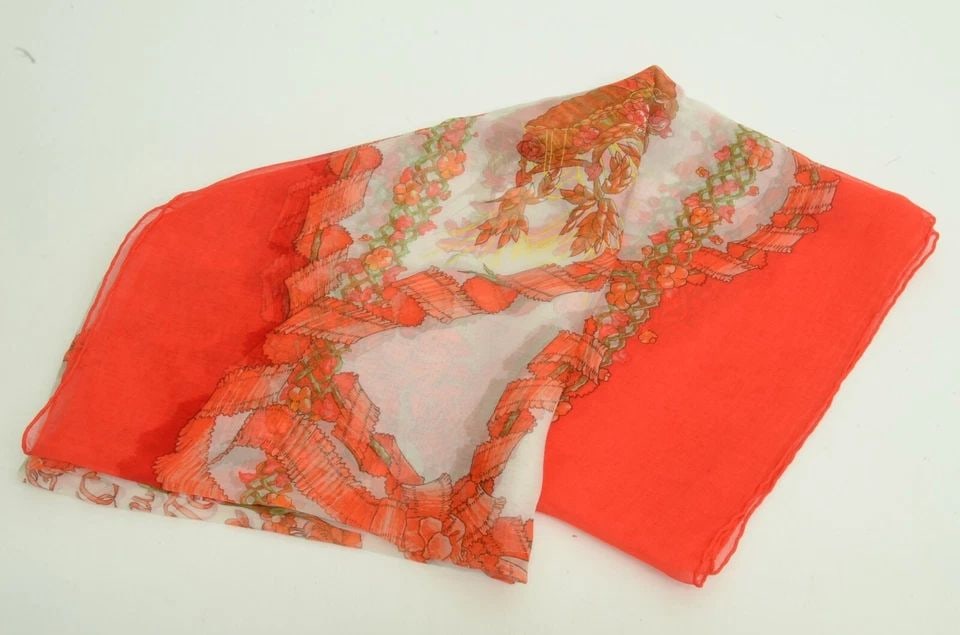 AUTHENTIC HERMES VINTAGE 100% SILK SCARF CHIFFON SACRE DU PRINTEMPS D'ORIGNY RED: AUTHENTIC HERMES VINTAGE 100% SILK SCARF CHIFFON SACRE DU PRINTEMPS D'ORIGNY RED Authentic Hermes Vintage 100% Silk Scarf Chiffon Sacre du Printemps d'Origny Red AUTHENTIC HERMES VINTAGE 100% SILK SCA