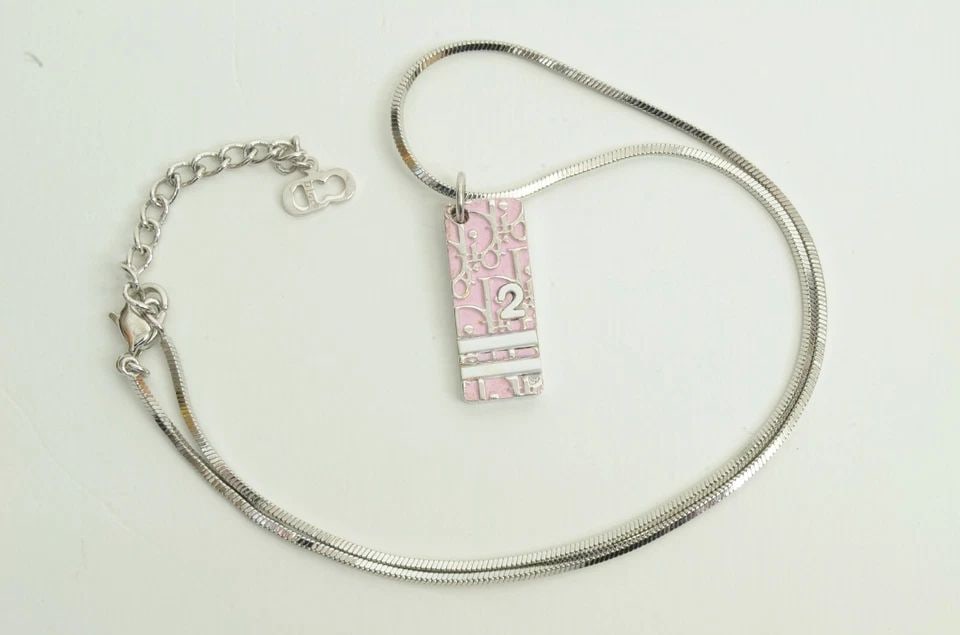 AUTHENTIC CHRISTIAN DIOR PINK TROTTER NECKLACE SIGNATURE NO. 2 MONOGRAM CHARM (1 of 2)