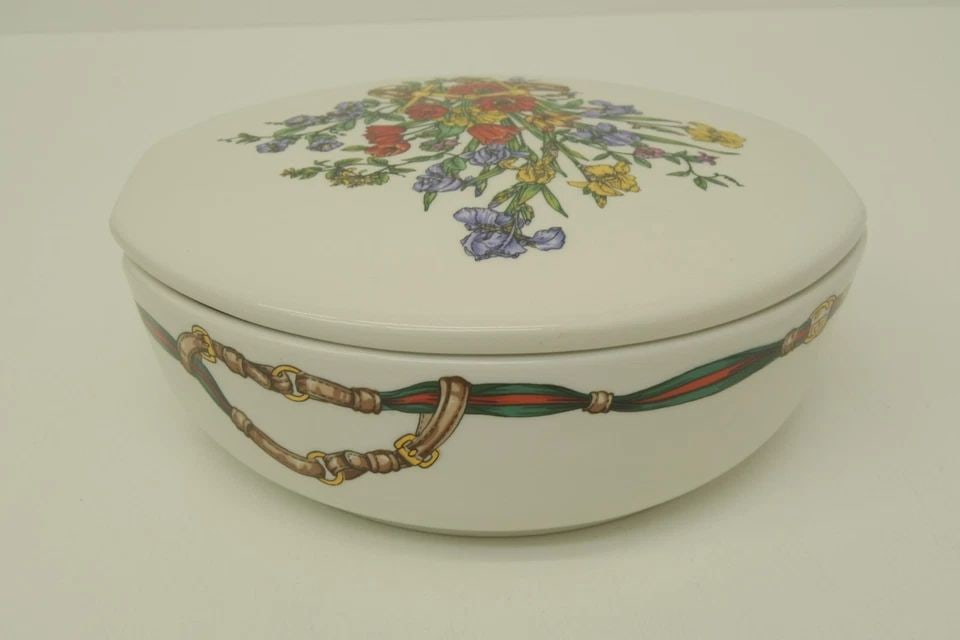 AUTHENTIC GUCCI PORCELAIN FLORAL WHITE TRAY WEB STRIPE EQUESTRIAN GG LOGO DISH (1 of 2)
