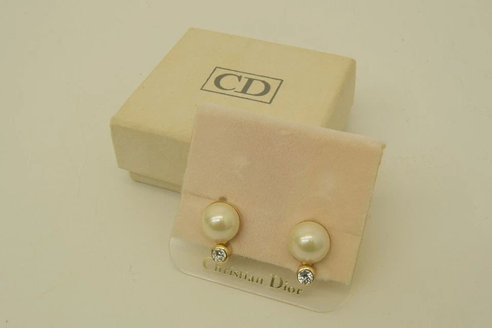 AUTHENTIC CHRISTIAN DIOR FAUX PEARL RHINESTONE CLIP ON EARRINGS GP JEWELRY: AUTHENTIC CHRISTIAN DIOR FAUX PEARL RHINESTONE CLIP ON EARRINGS GP JEWELRY Authentic Christian Dior Faux Pearl Rhinestone Clip On Earrings GP Jewelry Jewelry Accessories Ladies, Womens, Female Snap On