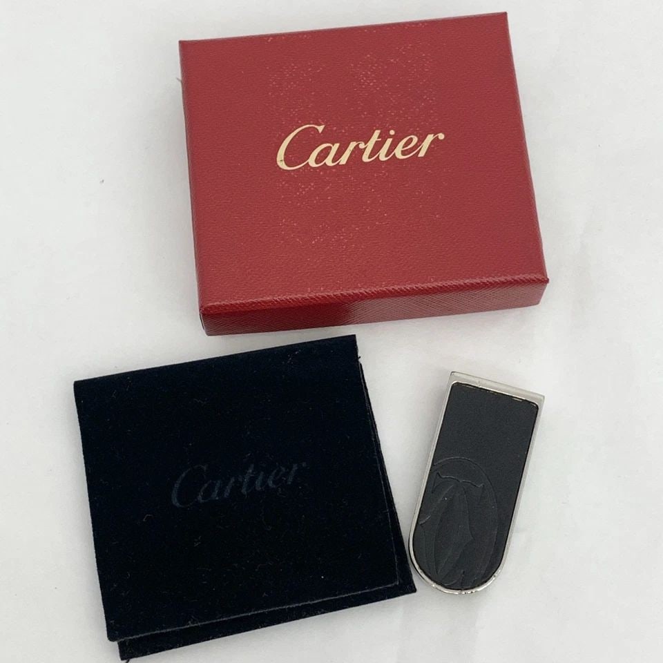 AUTHENTIC CARTIER DOUBLE C DECOR LOGO MONEY CLIP SS BLACK LEATHER ACCESSORY 2: AUTHENTIC CARTIER DOUBLE C DECOR LOGO MONEY CLIP SS BLACK LEATHER ACCESSORY 2 AUTHENTIC CARTIER DOUBLE C DECOR LOGO MONEY CLIP SS BLACK LEATHER ACCESSORY 2 Cartier Decor Logo, Classic, Signature Money