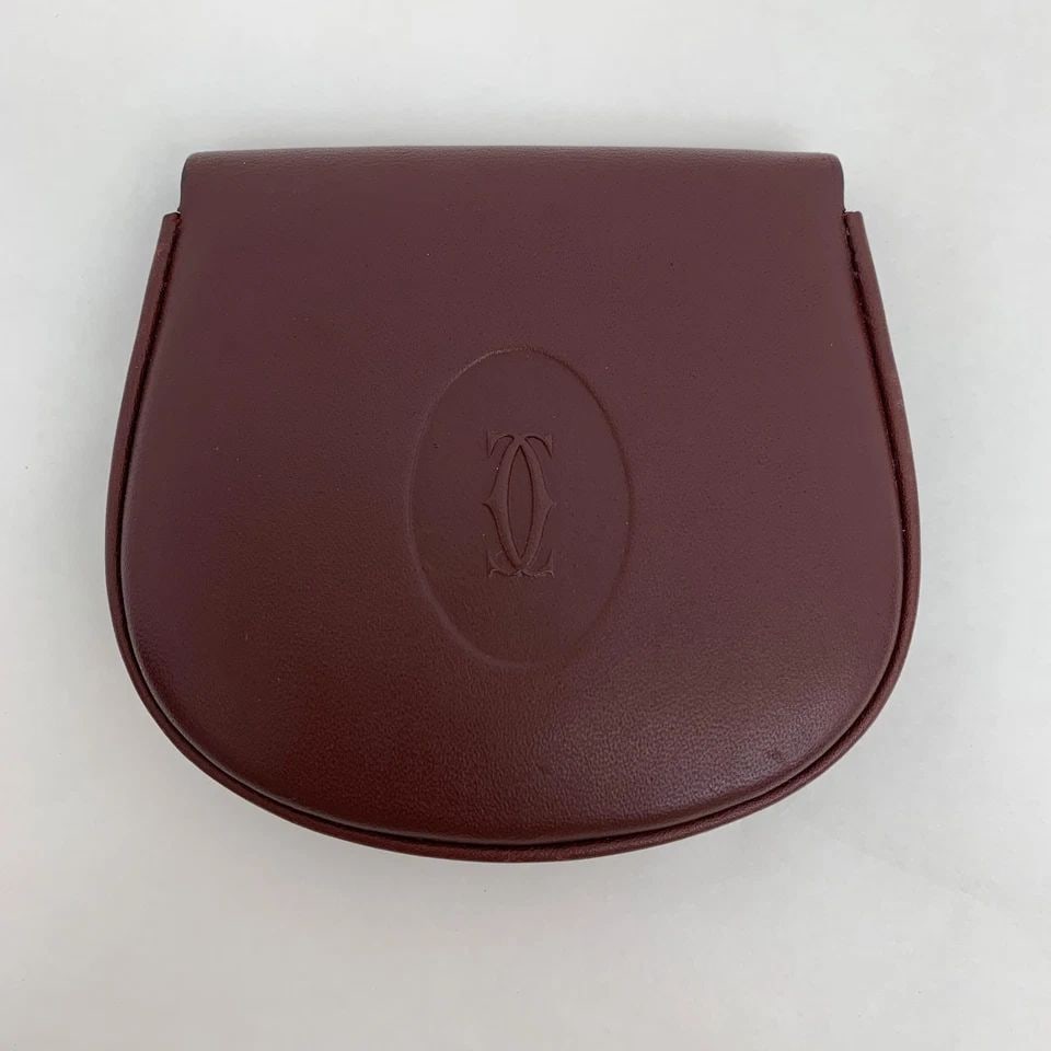 AUTHENTIC CARTIER VINTAGE LEATHER HALF CIRCLE COIN CASE WALLET BURGUNDY DECOR (1 of 2)