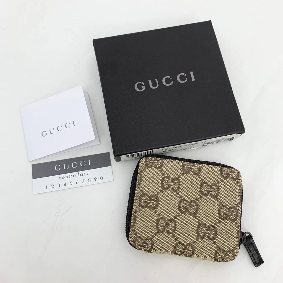 AUTHENTIC GUCCI VINTAGE CANVAS ZIP COIN CASE WALLET GUCCISSIMA CLASSIC LOGO (1 of 2)