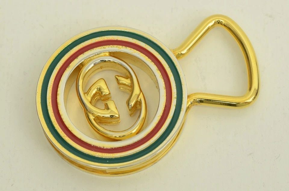 AUTHENTIC GUCCI WEB STRIPE ROUND GOLD PLATED KEYCHAIN DETACHABLE CLIP ACCESSORY (1 of 2)