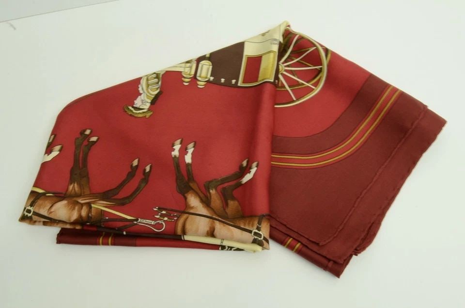 AUTHENTIC HERMES 100% SILK SCARF COACH & SADDLE RED PHILIPPE LEDOUX VINTAGE 90CM: AUTHENTIC HERMES 100% SILK SCARF COACH & SADDLE RED PHILIPPE LEDOUX VINTAGE 90CM Authentic Hermes 100% Silk Scarf Coach & Saddle Red Philippe Ledoux Vintage 90cm AUTHENTIC HERMES 100% SILK SCARF COACH