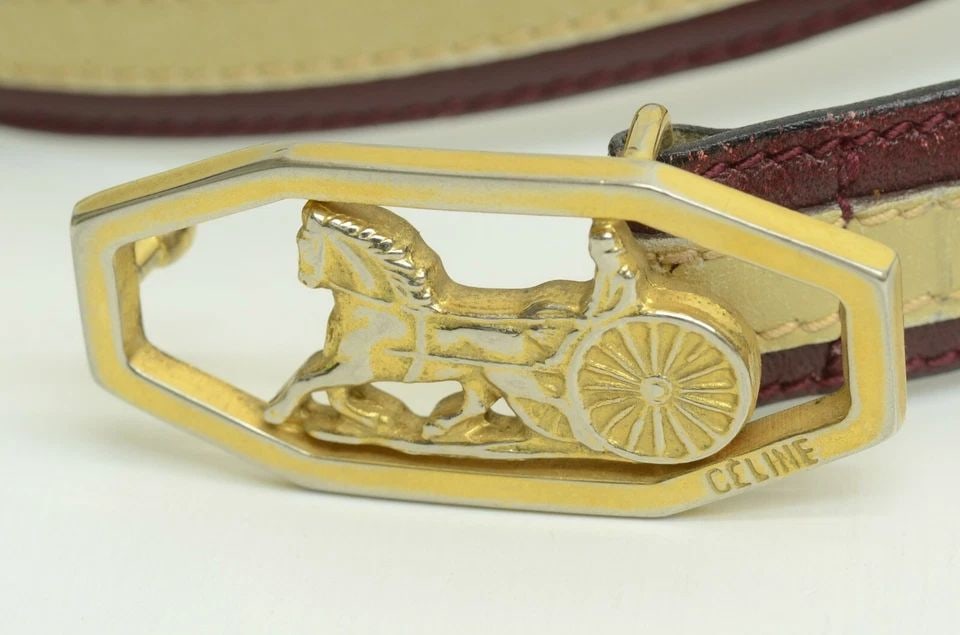 AUTHENTIC CELINE BELT BURGUNDY LEATHER GP HORSE CARRIAGE DESIGN BUCKLE (1 of 2)