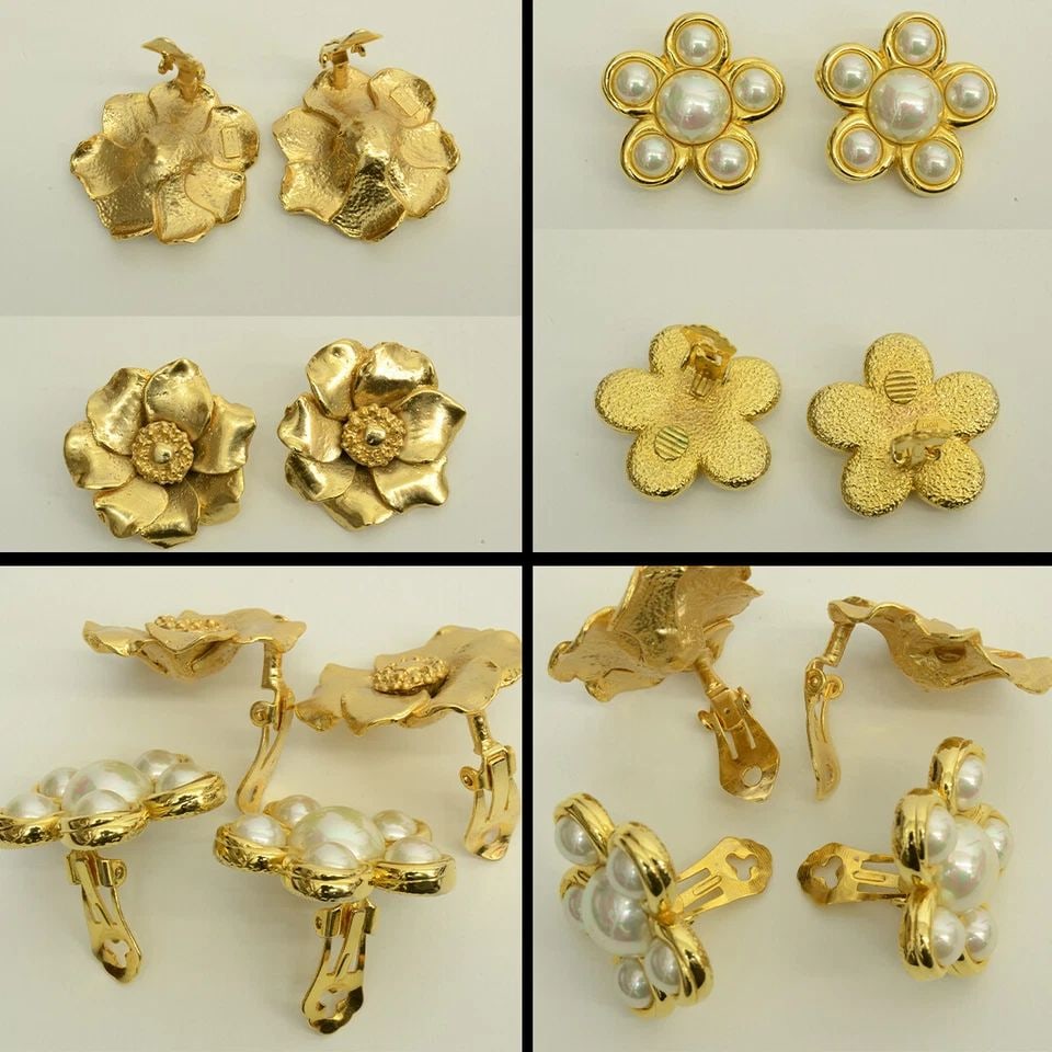 AUTHENTIC KENZO & LION DE PARIS FLORAL CLIP ON EARRINGS GP FAUX PEARL JEWELRY (1 of 2)