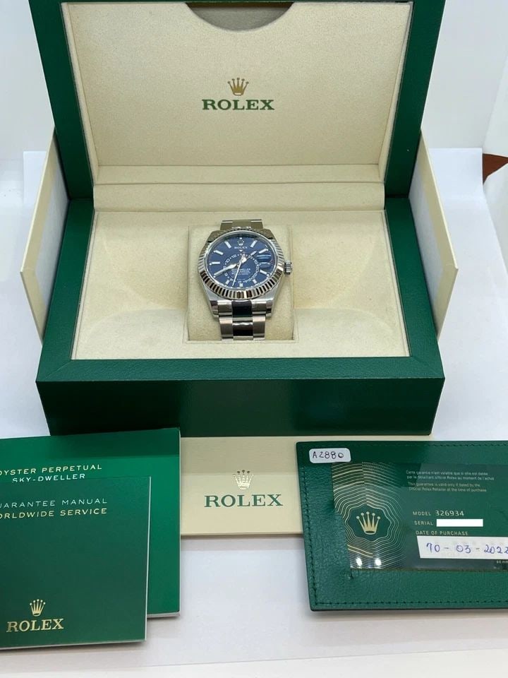 2022 ROLEX SKY-DWELLER 326934 STAINLESS STEEL 18K GOLD BLUE DIAL WATCH -42MM NEW: 2022 ROLEX SKY-DWELLER 326934 STAINLESS STEEL 18K GOLD BLUE DIAL WATCH -42MM NEW BRAND NEW 2022 Rolex Oyster Perpetual Sky-Dweller Stainless Steel & 18K Gold Automatic Watch Reference - 326934 Case Si
