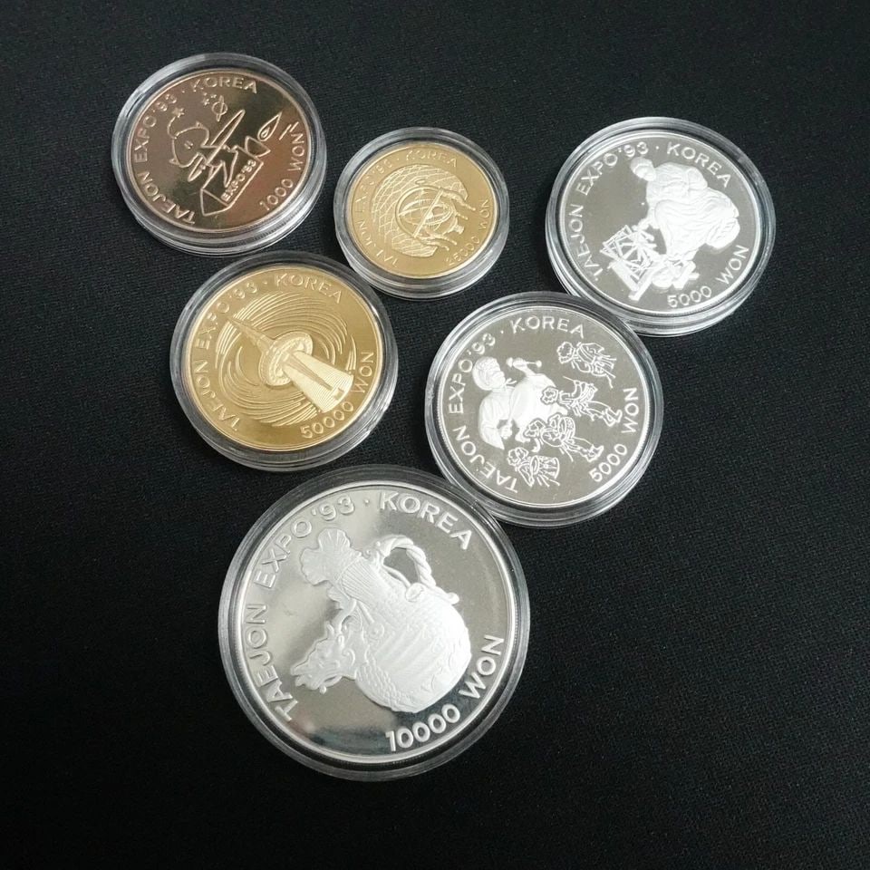 1993 TAEJON EXPOSITION COMMEMORATIVE GOLD SILVER & CLAD 6 PROOF COIN SET - COA (1 of 2)