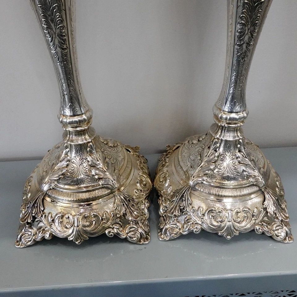 MARTELLA STERLING SILVER VENICE PATTERN CAST CANDLESTICK HOLDER SET 16" TALL (1 of 1)